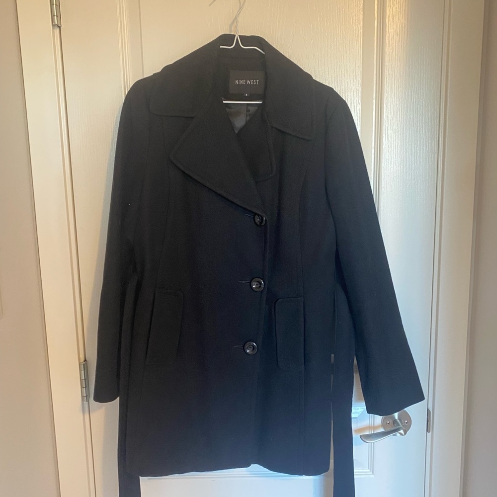 Nine West - black felt/wool belted jacket - size 8